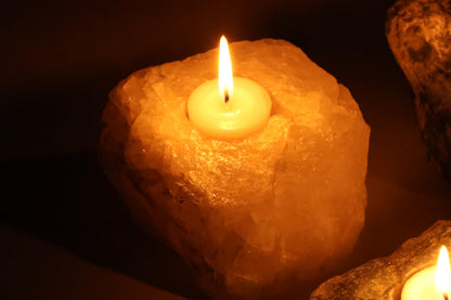 Nature’s Decorations Crystal Quartz Votive Tealight Holder - White Candle Holder for Side Tables, Countertops, Living Room, & Gifting - Rectangle Crystal Quartz Candleholder (3” x 3” x 1.5”)