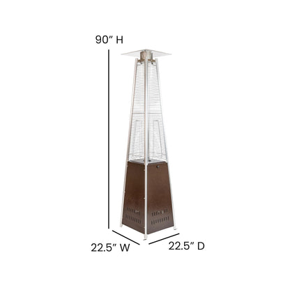 Flash Furniture Outdoor Patio Heater with Wheels - Bronze - 42,000 BTU - 7.5 Feet Tall - Stainless Steel - For Residential and Commercial Use, 90" High, Bronze