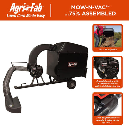 Agri-Fab Hard Top Mow-N-Vac Tow Behind Lawn Vacuum, 32 Cu Ft Leaf and Grass Collection System with 208cc Engine