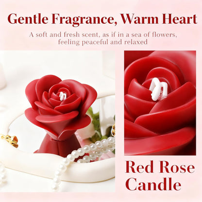 Red Rose Shaped Scented Candle,Natural Rose Fragrance in Elegant Flower Design,Soy Wax Smokeless Decorative Candle for Valentine's Day,Romantic Gifts & Wedding Home Decor