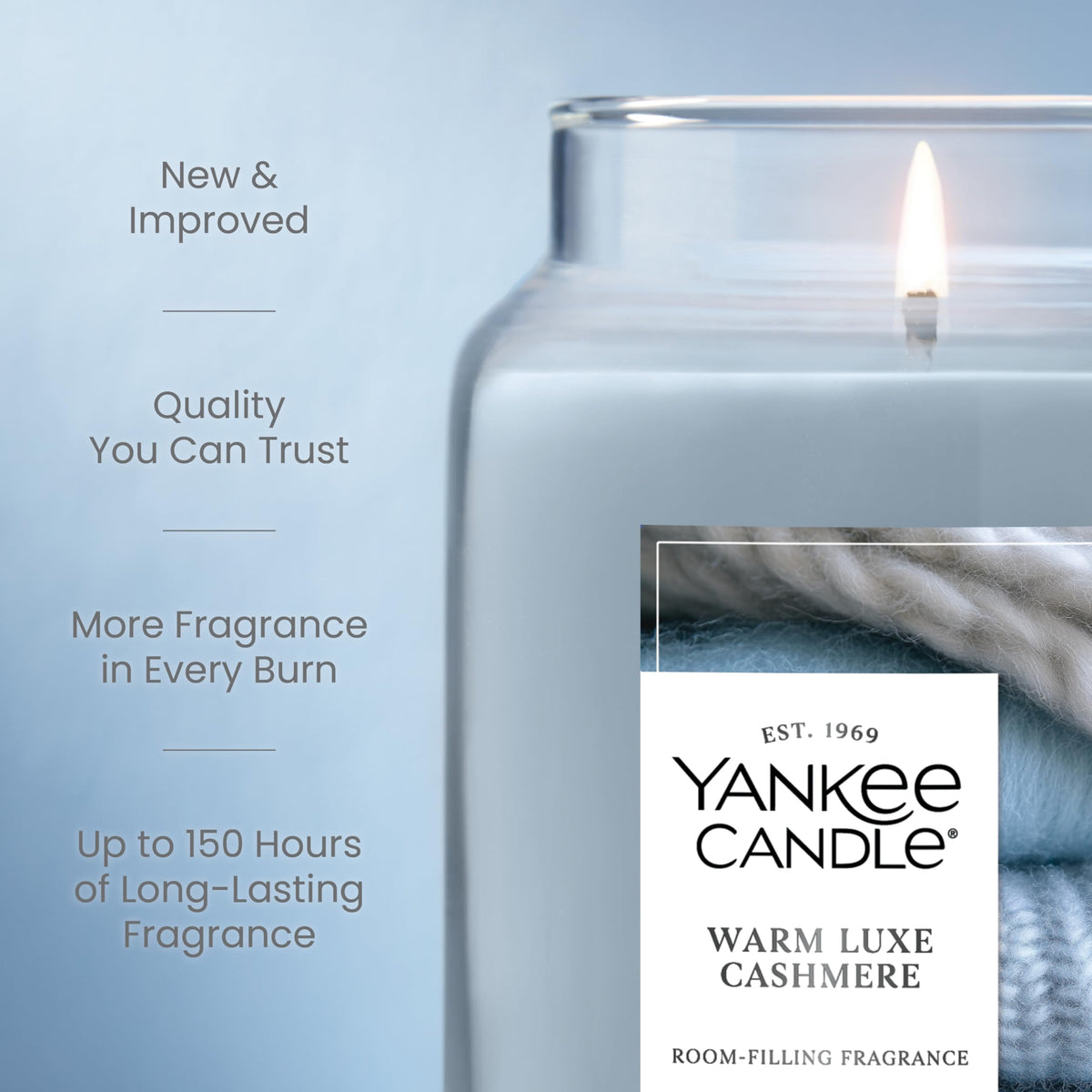 Yankee Candle Warm Luxe Cashmere, Scented Candle, 22oz Large Jar with up to 150 Hour Burn Time, Giftable