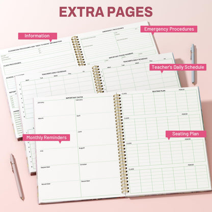 SUNEE 8 Period Teacher Lesson Plan Book - Days Vertically, Undated Teacher Planner 2026-2027 Academic Year, 8.5 x 11 Inch, 104 Pages/52 Sheets (40 Weeks), Waterproof PVC Cover, Back Pocket,Pink Marble