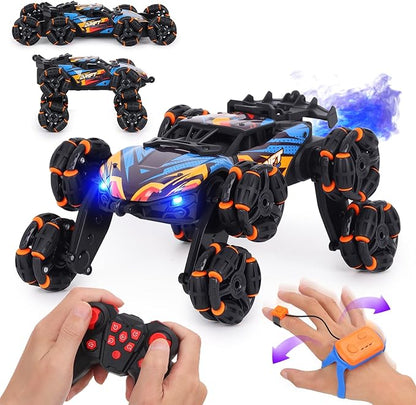 HuiJuKeJi Gesture Sensing RC Stunt Car Toy for Kids 2.4GHz Remote Control Car Toy 1:18 8WD Hand-Controlled Vehicle with Auto Demo Spray Lights and Music for Birthday Ages 6-14