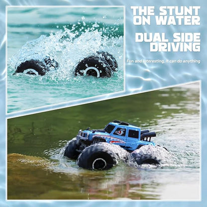 Amphibious Remote Control Trucks2.4G 1:18 4WD All Terrain Off-Road Waterproof Monster RC Cars Pool Toys Hobby RC Vehicle Christmas Birthday Gifts for Kids Boys Girls 8 9 10 11 12+ Bule
