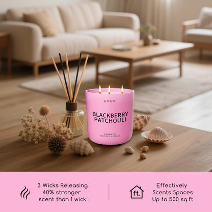 KTFKTF BlackBerry Patchouli Scented Candle for Home, 14.1oz 80 Hour Long Lasting Aromatherapy Candles for Focus & Balance, Non-Toxic Essential Oil & Soy Wax | Fruity-Spicy Earthy Fragrance