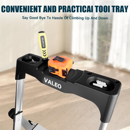 Valeo Aluminium 5 Step Ladder with Retractable Handgrip,Anti-Slip Pedal,330 lbs Capacity,Folding Step Stool for Kitchen, Garage, Home, Space Saving, Sturdy and Portable, Silver