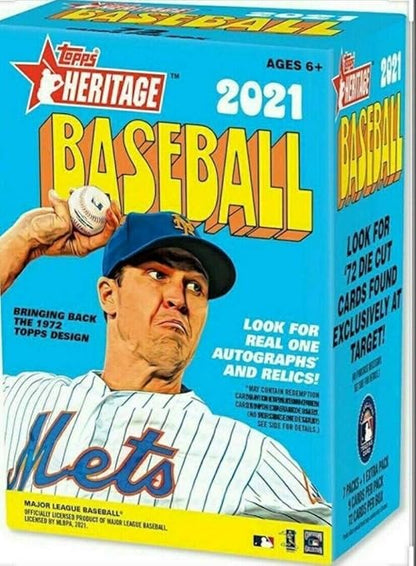 2021 Topps Heritage Baseball Factory Sealed Blaster Box 8 Packs of 9 Cards. CLASSIC 1972 VINTAGE TOPPS DESIGN.