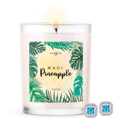 Kate Bissett Baubles Maui Pineapple Scented Premium Candle and Jewelry with Surprise Earring Inside | 10 oz Large Candle | Made in USA | Parrafin Free