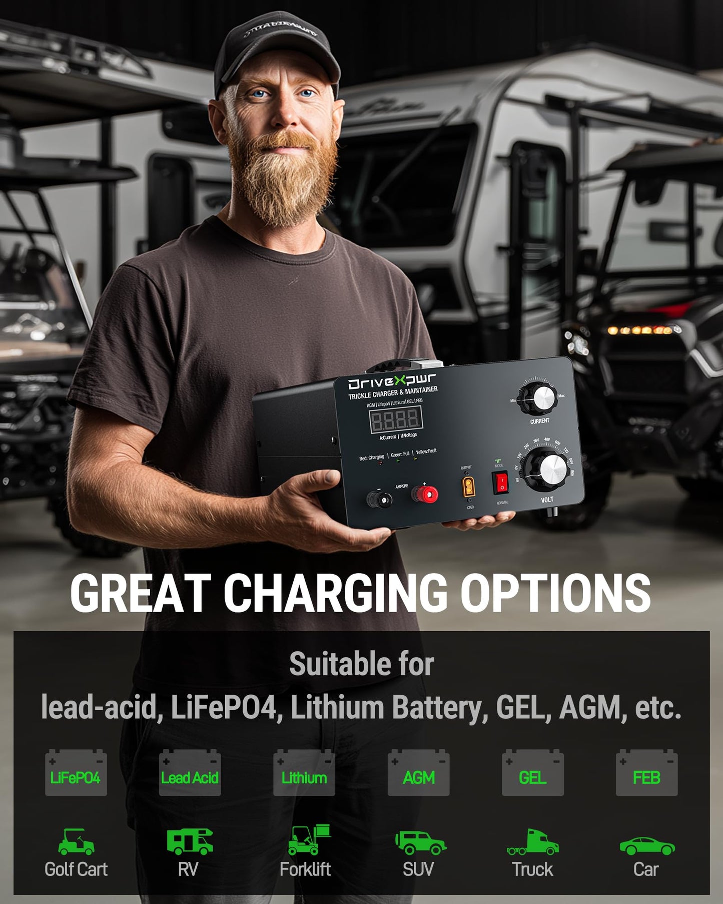 Adjustable Battery Charger 6V 8V 12V 24V 36V 48V 60V 72V 84V 96V,18A Automatic Battery Maintainer,Battery Desulfator Maintainer for Lead-Acid LiFePO4 Lithium,Suit Automotive Golf Cart Truck Mower(X50)