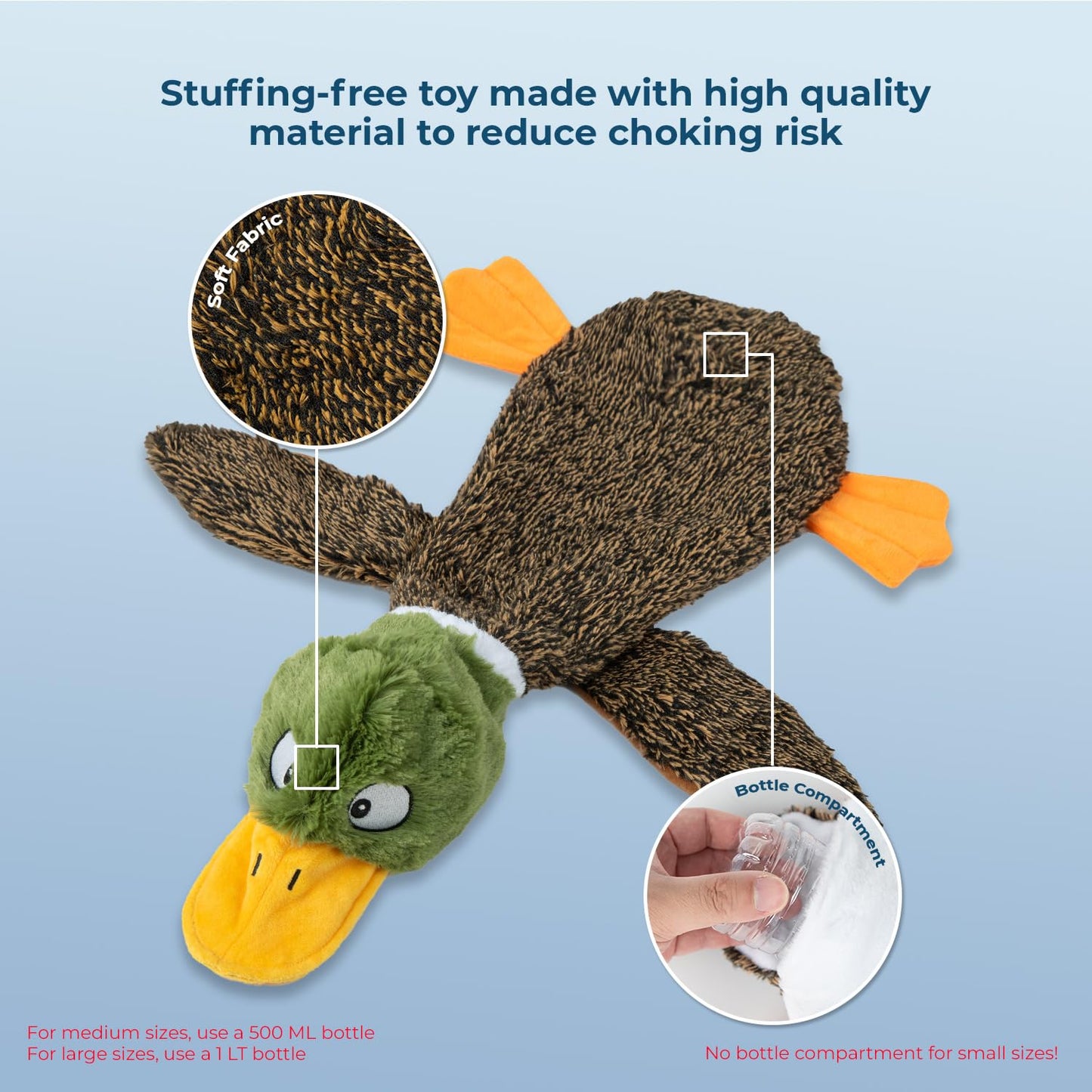Best Pet Supplies 2-in-1 Stuffless Squeaky Dog Toys with Soft, Durable Fabric for Small, Medium, and Large Pets, No Stuffing for Indoor Play, Holds a Plastic Bottle - 1Wild Duck, Alligator, Large