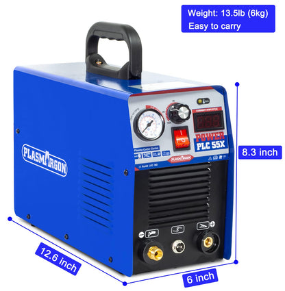 Plasma Cutter 55Amp PLC55 Dual Voltage Plasma Cutting Equipment 110V / 220V, IGBT DC Inverter Portable Air Plasma Cutter Machine 1/2 Inch Clean Cut Intelligent Digital Display (110/220V)