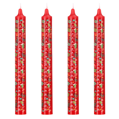 Nuanchu 4 Pcs Advent Festive Christmas Calendar Candle 24 Numbers Countdown to Christmas Red Advent Candle for Xmas Gifts(Classic)