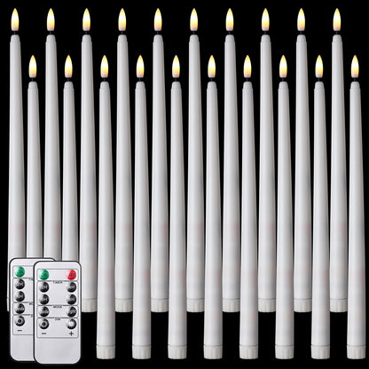 Tuanse 20 Pcs Flickering Flameless Taper Candles Bulk LED Battery Operated Realistic Flame Effect with Remote & Timer Safe No Fire Wax Drip Candles for Wedding Church Home Decor (12.4",White)