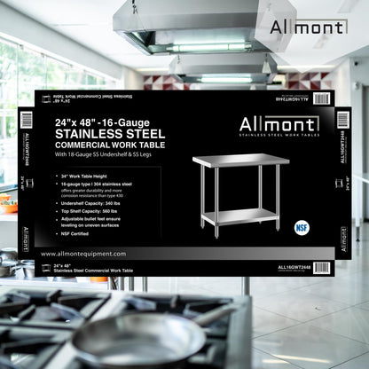 Allmont ALL16GWT2448 24" x 48" Stainless Steel Work Table, Silver