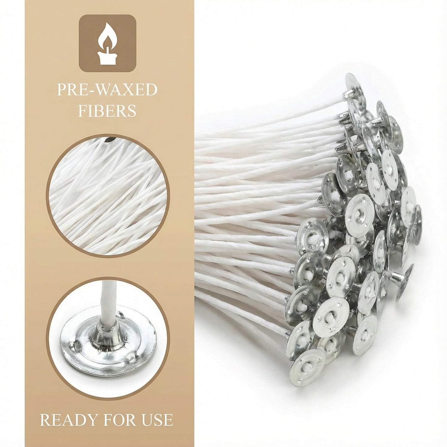 YOIASUGH 200pcs Cotton Candle Wicks,Low Smoke 6" Pre-Waxed & 100% Natural Core,DIY Pre-Waxed Cotton Wick with Base
