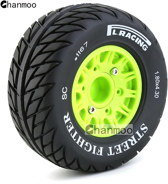 1/10 RC Short Course Truck Tires And Wheels With 12mm 14mm 17mm Hex 113mm 1/8 Rubber Tyres For 1/8 or 1/10 Scale On Road Car HSP Sonic 94102 GT PTG-2 Tamiya TT02 RC Racing Car 4PCS (Orange B)