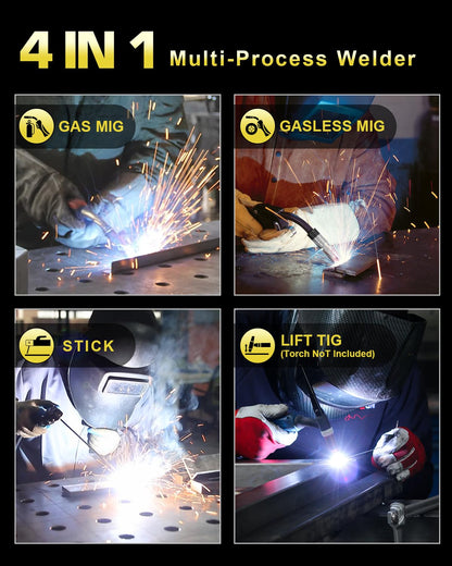 haxiaoer 160A MIG Welder, 110V Gas MIG Welder Machine, 4-in-1 Gasless Flux Core/Gas MIG/Lift TIG/Stick Welder with Synergic Control, IGBT, Multi Process Flux Core Welder for Home DIY Professional Use