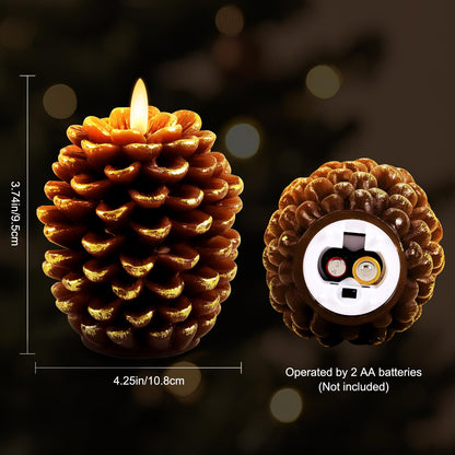 Verdenu 2 Pack Pine Cone Candles, Christmas Real Wax Led Candles with Remote Timer, Flickering Christmas Flameless Candles Battery Operated, Pinecone Candle for Christmas Holiday Decoration