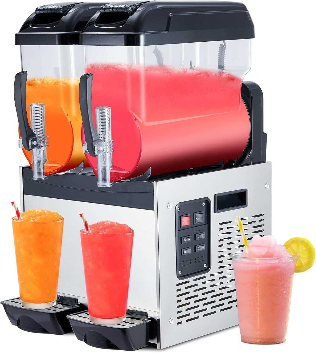 GarveeTech Black 12 L*2 700W Commercial Slushy Machine - Self-Cleaning Stainless Steel Frozen Drink Margarita Ice Cream Maker for Snow Melts, Cocktails - Ideal for Homes, Coffee Shops,and Restaurants