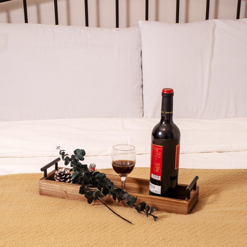 Rustic Wood Serving Tray, Brown Wooden Tray, Centerpiece Tray for Dining Table, Farmhouse Plant Tray, Candle Holder, Long Narrow Ottoman Trays for Wine Coffee Table Kitchen Decor (Wood Brown)