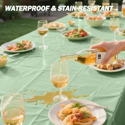PUSAEN 4 Pack Sage Green Plastic Table Cloth Disposable Rectangle Tablecloth 54 x 108 Inch, Sage Green Plastic Table Covers for Birthday Wedding Banquet Picnic Holiday Party Decorations