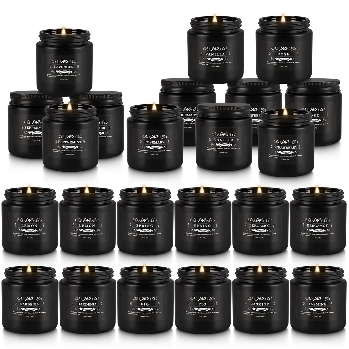 24PCs Black Scented Candles - Men Candle Gift Set, Soy Wax Candle for Parties, Yoga,and Home Decor, Indoor Outdoor 3.05Oz