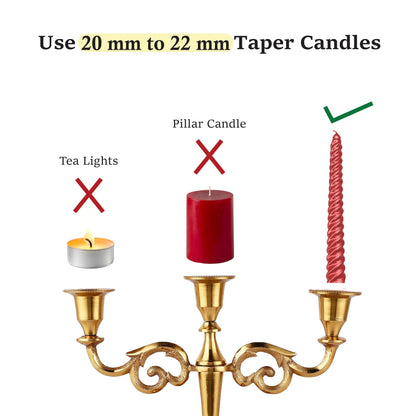 Rely+ 3 Arm Candelabra Taper Candle Holders Decorations Indoor Kitchen Décor Table Candles Candlestick Candelabra Centerpiece (Gold)