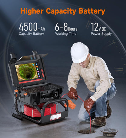 Oiiwak Sewer Camera with Locator 100ft, 7 MM Cable 10.1" 1080P Touch-Screen Sewer Pipe Inspection Camera with DVR for Drain Plumbing Pipe, 512 Hz Transmitter, Self-Leveling, Distance Counter, 12LEDs