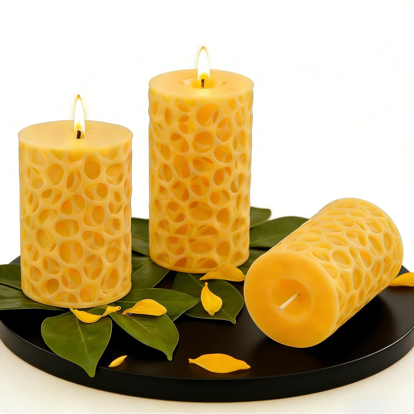 Beeswax Candle Set - 12PC Tea Lights + 12PC Taper Candles + 3PC Pillar Candles | Unscented Dripless Smokeless Clean Burning Long Lasting Candles for Wedding Home Decor Dinner Church Holiday