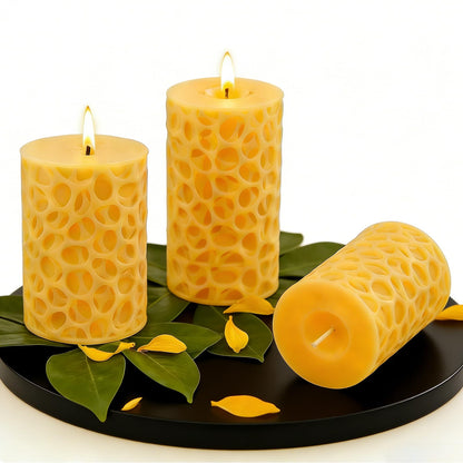Beeswax Candle Set - 12PC Tea Lights + 12PC Taper Candles + 3PC Pillar Candles | Unscented Dripless Smokeless Clean Burning Long Lasting Candles for Wedding Home Decor Dinner Church Holiday