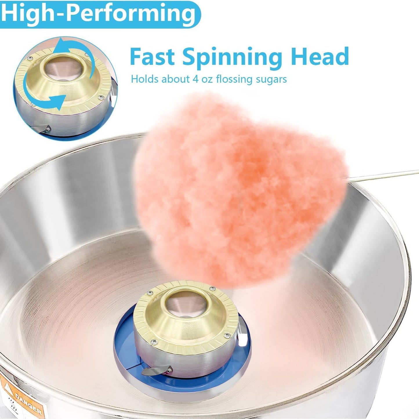 Cotton Candy Machine Commercial, 20.5in Electric Cotton Candy Maker,1080W Candy Floss Maker with Sugar Scoop and Lights Music, Easy Home Use, Perfect for Kids Birthday, Family Party