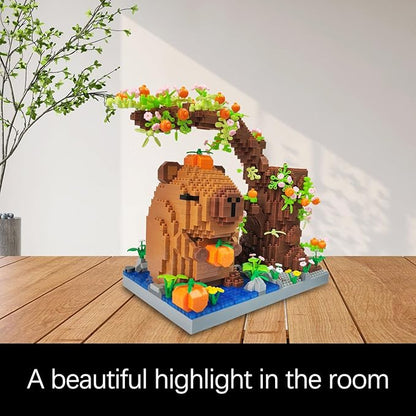 Capy-bara Pen Holder Building Blocks Set Cute PumpkinAnimalsFlowersTree Building Bonsai Kit Gifts Toy for Kids Age 8 9 10 11 12 Office Home Decoration Gift for Boys Girls Adult(1890PCS)