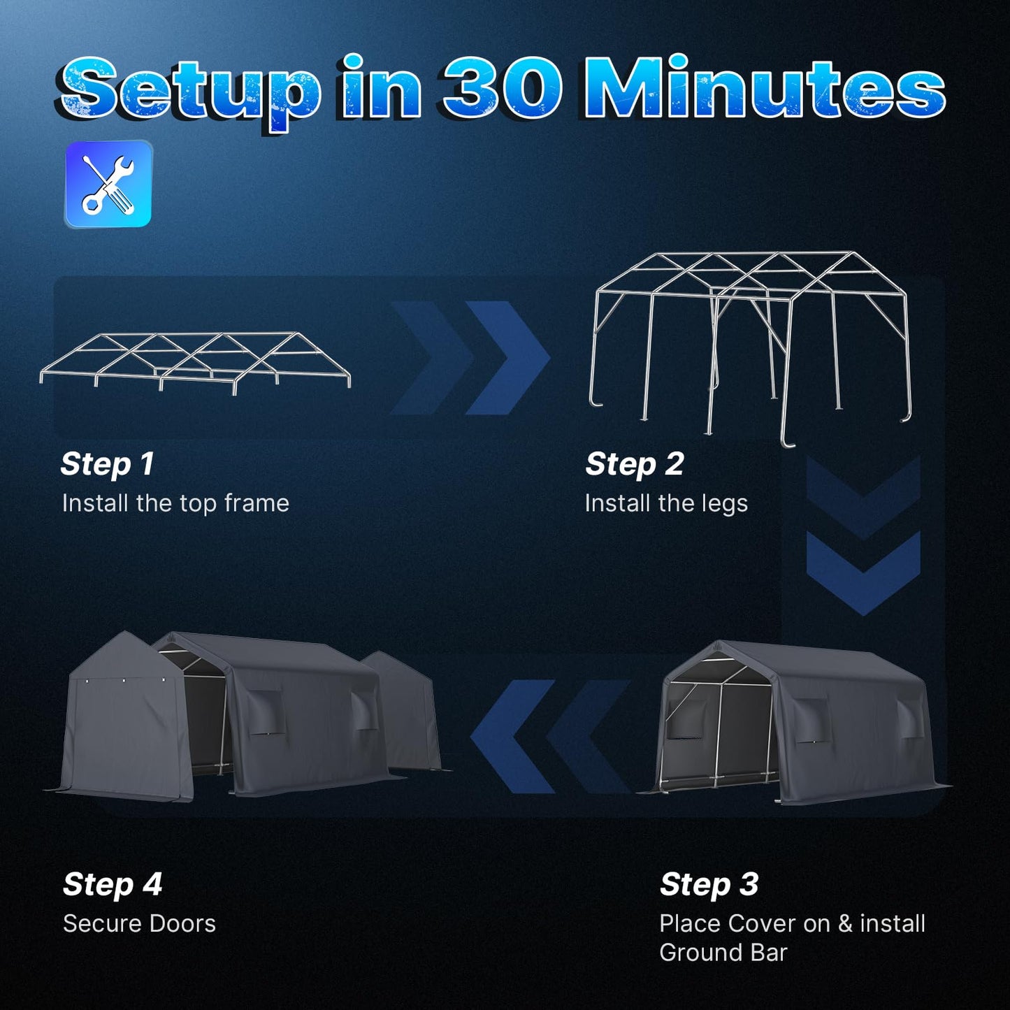 ADVANCE OUTDOOR 10X15 ft Garage Shelter Steel Metal Peak Roof Portable Storage Shed Carport for Motorcycle Boat, or Garden Tools with 2 Roll up Doors & Vents, Gray