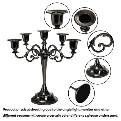 YOUEON 5 Arm Black Candelabra, Candelabra Candle Holder, 10 Inch Tall Candlesticks Holder, Elegant Taper Candle Holder Centerpiece for Wedding, Church, Halloween, Dining, Home Decor