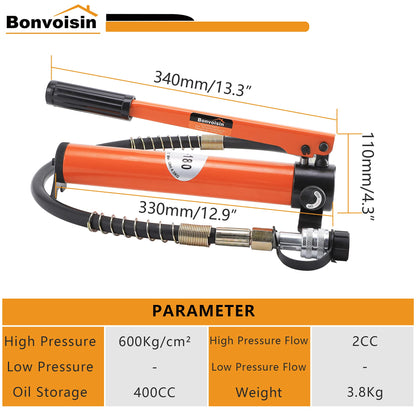 Bonvoisin 20T Hydraulic Cylinder Jack Porta Power Ram 2" Stroke Mini Single Acting Lifting Cylinders with Hydraulic Hand Pump for Machinery Shipbuilding