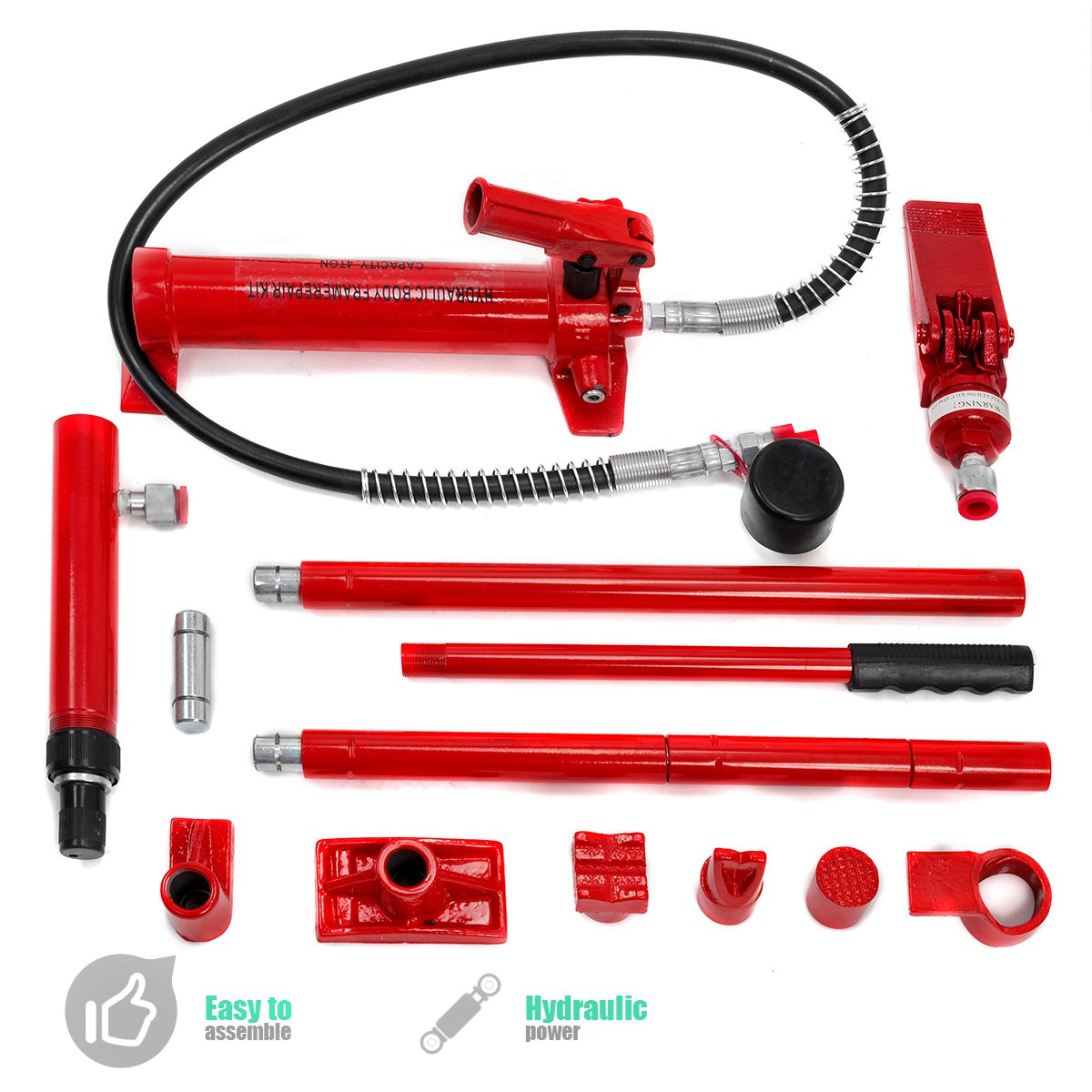 XtremepowerUS 4 Ton Porta Power Hydraulic Jack Body Frame Repair Kit Auto Shop Set Truck, Farm, Garage Auto Body Car Repair with Storage Case