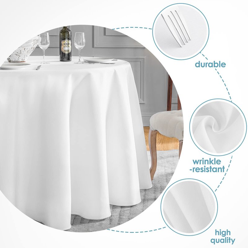 VidaFete 10 Pack 120inch Round Tablecloth Polyester Table Cloth, Stain Resistant and Wrinkle Polyester Dining Table Cover for Kitchen Dinning Party Wedding Round Tabletop Buffet Decoration(White)