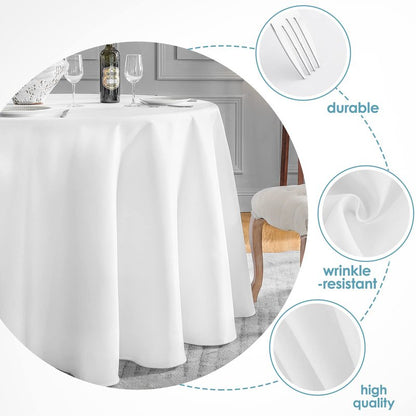 VidaFete 10 Pack 120inch Round Tablecloth Polyester Table Cloth, Stain Resistant and Wrinkle Polyester Dining Table Cover for Kitchen Dinning Party Wedding Round Tabletop Buffet Decoration(White)