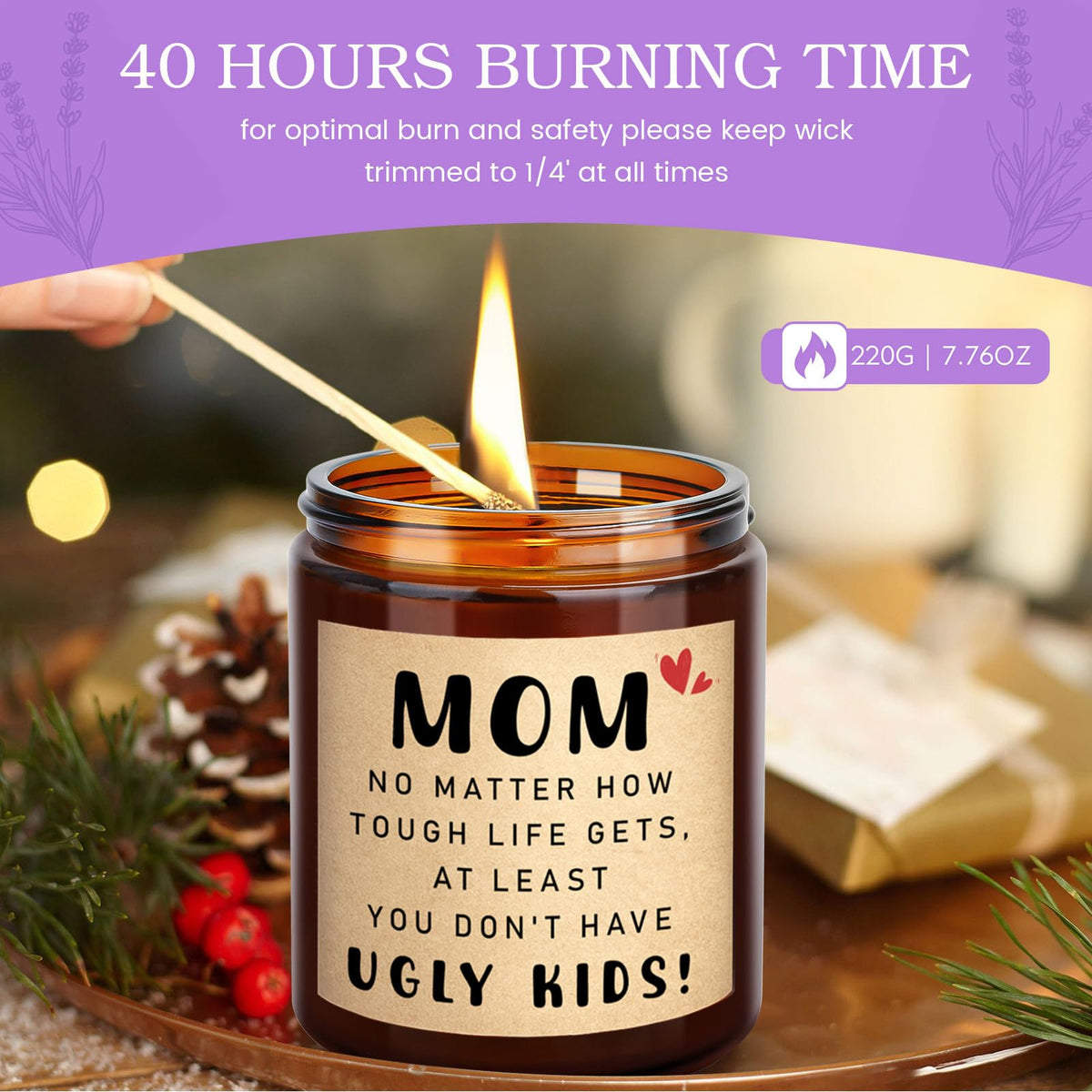 KOTKAS Lavender Candle Gifts for Mom Birthday - Funny Mothers Day Candles for Mom from Son Daughter - Eucalyptus Lavender Scented Soy Candles Non Toxic for Home - at Least You Dont Have Ugly Children
