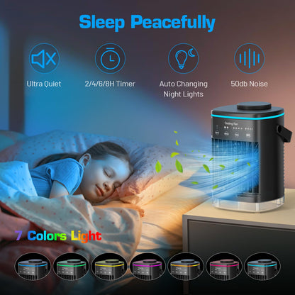 Portable Air Conditioners, Small Air Conditioner Portable, Personal Air Conditioner for Bedroom, Mini Evaporative Air Cooler 4 Speeds Misting Fan with 2-8H Timer for Room Office Desk, Black