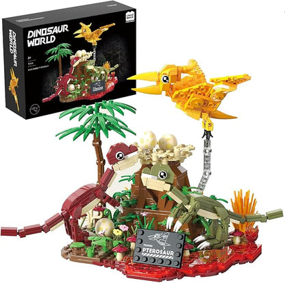 Dinosaur World Building Block SetPterosaur Dinosaur Park Sets for Boy 8-12Pterosaur and Volcano Scene Building SetsHome or Office Décor Sets for Boys 8-14(559pcs)