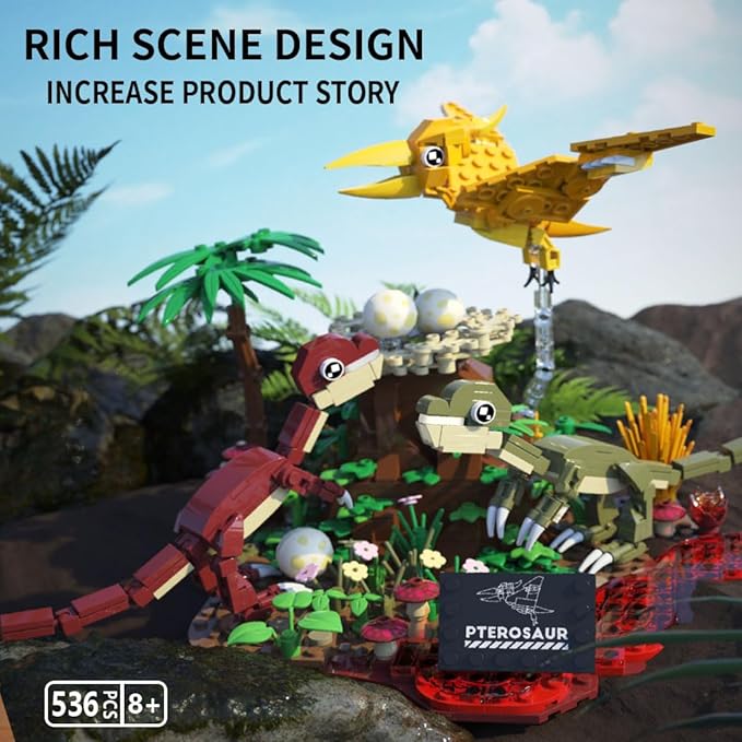 Dinosaur World Building Set- Compatible with Lego Sets for Boys 8-14 Jurassic Volcano Era Building Birthday Gift Set for Boys &amp Girl (536 Pcs)