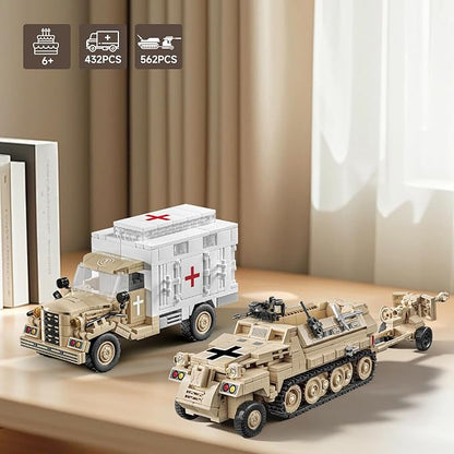 WWII Military Vehicle Opel Blitz Truck &amp Armored Halftrack Building Toy Compatible with Lego Military Set Great Gifts for Adults &amp Kids Age 8+ (994PCS)