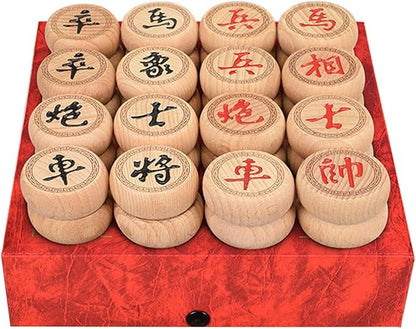Beechwood Chinese Chess Set Xiangqi Travel Board Game Set with Leather Chessboard Strategy Board Games for 2 Players(4.8cm/1.9in)