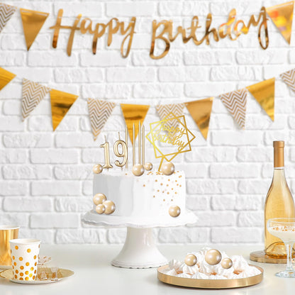Yerliker 34 Pcs Happy Birthday Cake Toppers Decorations Birthday Candles DIY Cake Decor for Men Women Wedding Anniversary(Champagne)
