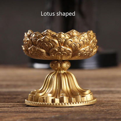 hokojix Brass Butter Lamp Antique Flower Buddhist Tibetan Candlestick Base Religious Tealight Metal Candle Holder Supplies