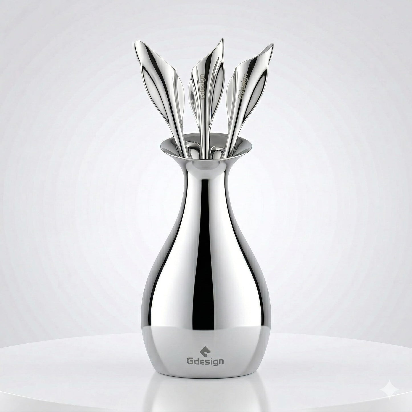 Gdesign Calla Lily Fork Set – Elegant Stainless Steel Base Holder with 3 Mini Forks (5.12"), Perfect for Appetizers, Fruit, Dessert, Cake & Salad, Gift Box Included