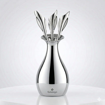 Gdesign Calla Lily Fork Set – Elegant Stainless Steel Base Holder with 3 Mini Forks (5.12"), Perfect for Appetizers, Fruit, Dessert, Cake & Salad, Gift Box Included