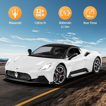 MIEBELY Maserati Remote Control Car Openable Door 1:12 Scale Rc Toy Car 7.4V 900mAh Licensed 12Km/h Fast Rc Cars with Led Light 2.4Ghz Model Car for Adults Boys Girls Birthday Ideas Gift (White)
