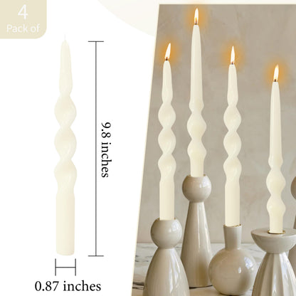 10 Inches Spiral Taper Candles Sticks Ivory Twisted Candle Dripless Unscented Long Candles Handmade Candlesticks for Wedding Dinner Holiday Decor, Set of 4